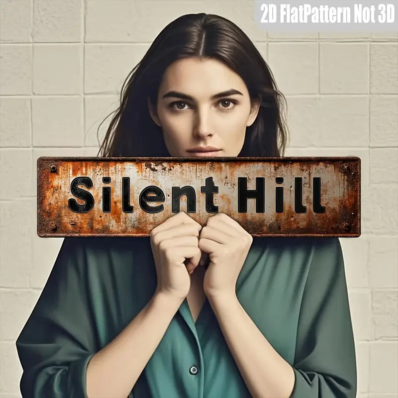 Targa Silent Hill rettangolare, effetto ruggine in metallo del film e gioco horror
