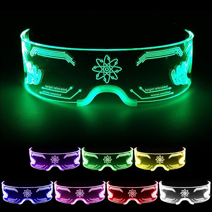Occhiali cyber punk a led per feste e rave music, trasparenti, scegli il modello adatto a te