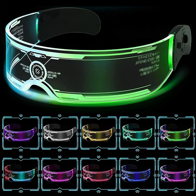 Occhiali cyber punk a led per feste e rave music, trasparenti, scegli il modello adatto a te