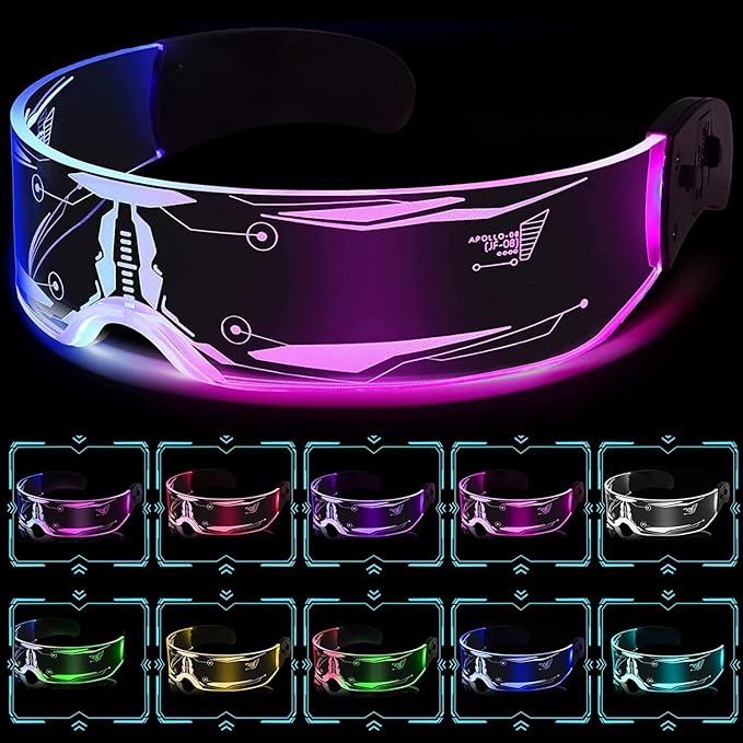 Occhiali cyber punk a led per feste e rave music, trasparenti, scegli il modello adatto a te