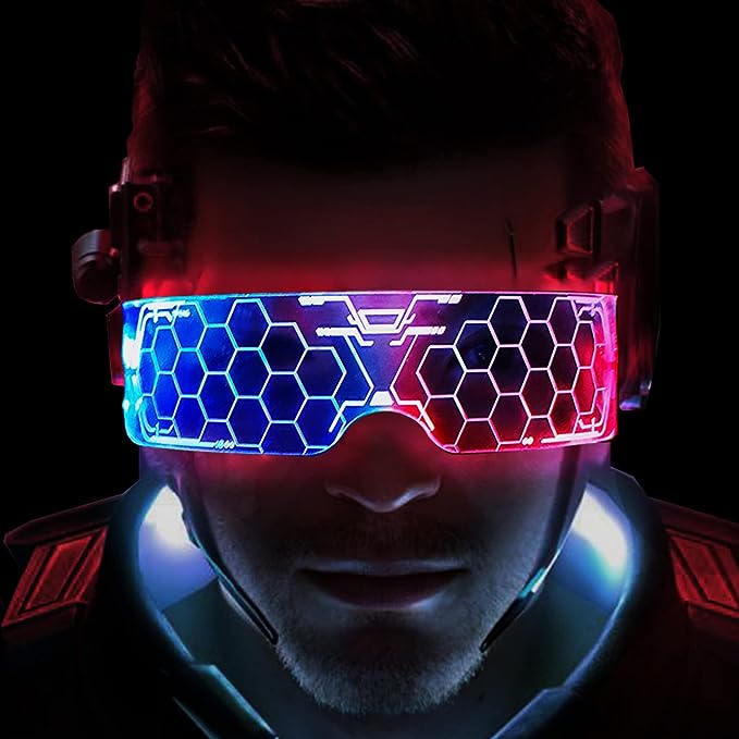 Occhiali cyber punk a led per feste e rave music, trasparenti, scegli il modello adatto a te