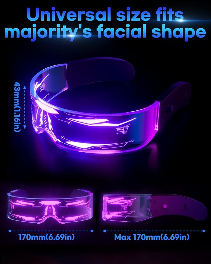 Occhiali cyber punk a led per feste e rave music, trasparenti, scegli il modello adatto a te