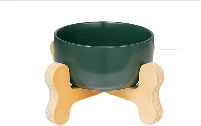 Ciotola per cani in ceramica, base osso in legno, vari colori