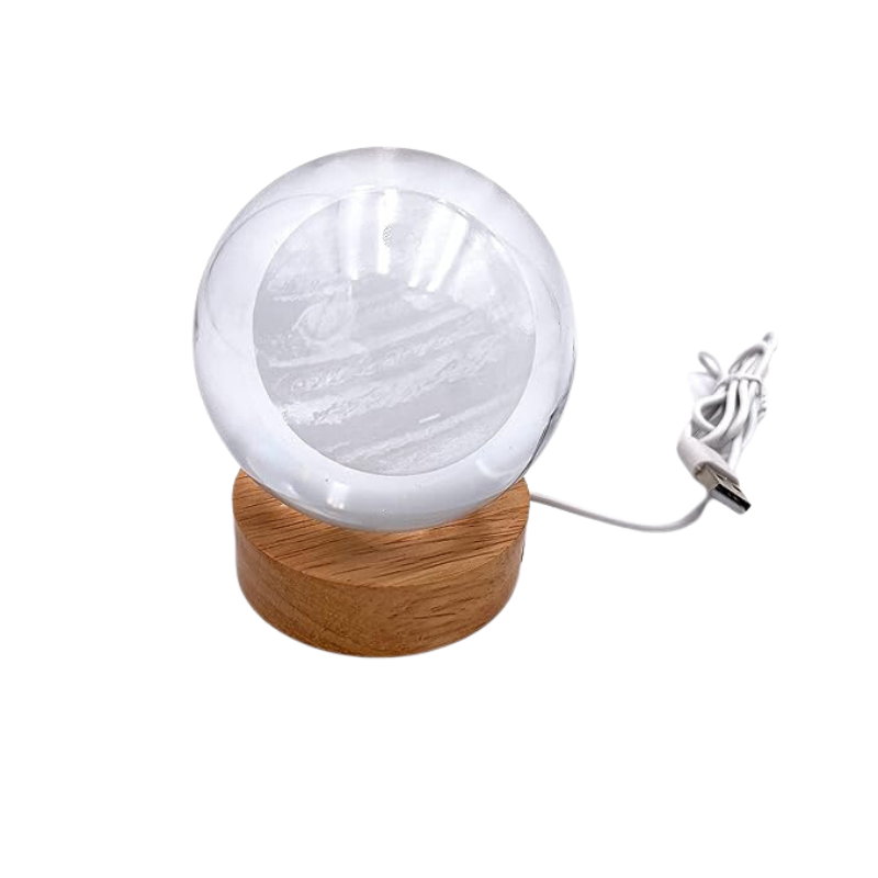 Lampada Giove Jupiter 3D sfera di cristallo grande, con base e luce a led USB, confezione regalo inclusa
