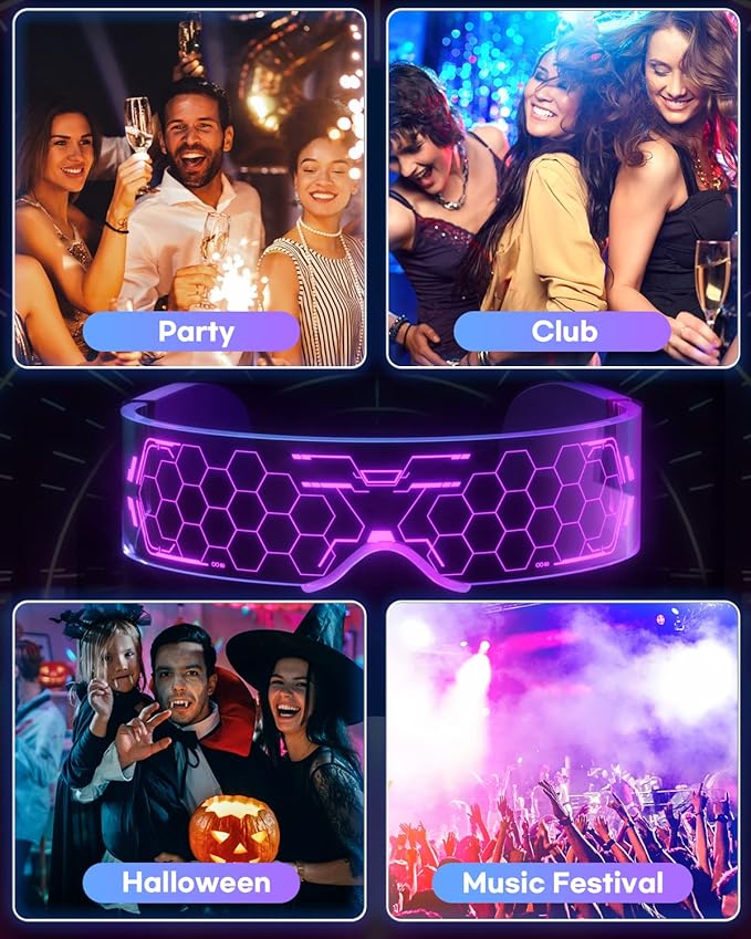 Occhiali cyber punk a led per feste e rave music, trasparenti, scegli il modello adatto a te