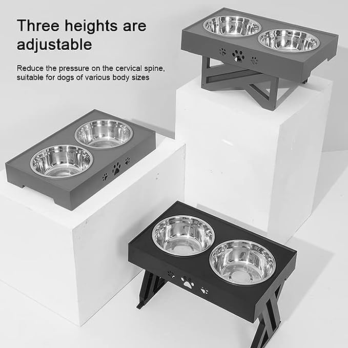Steel bowls for dogs, with postural lift for the back, adjustable height
