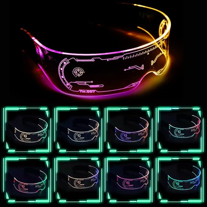 Occhiali cyber punk a led per feste e rave music, trasparenti, scegli il modello adatto a te