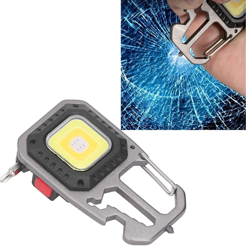 Torcia Led COB portatile multiuso con rompivetro, cacciavite con 4 punte, apribottiglie, luce fredda, luce calda e emergenza