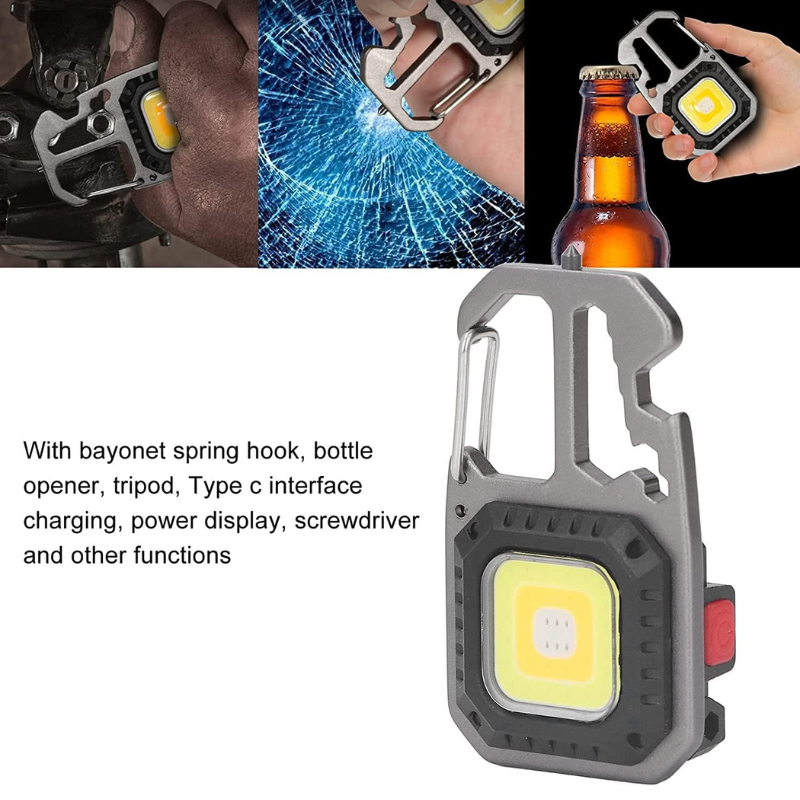 Torcia Led COB portatile multiuso con rompivetro, cacciavite con 4 punte, apribottiglie, luce fredda, luce calda e emergenza