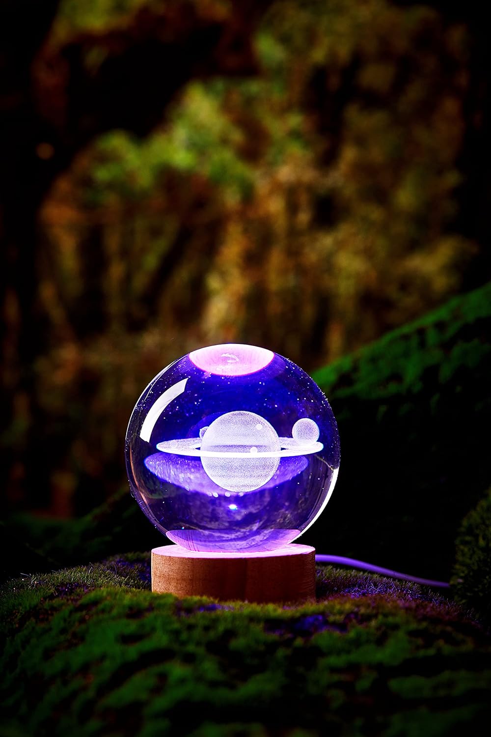 Lampada Saturno 3D rgb colorato con telecomando sfera di cristallo grande, con base e luce colorata a led USB, confezione regalo inclusa