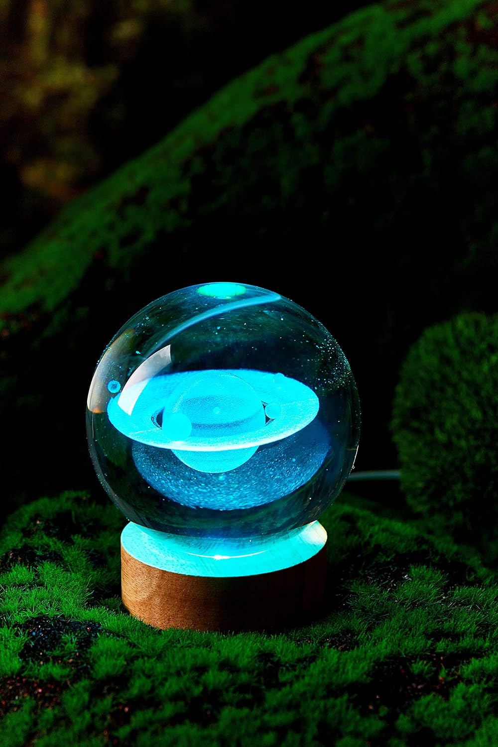 Lampada Saturno 3D rgb colorato con telecomando sfera di cristallo grande, con base e luce colorata a led USB, confezione regalo inclusa