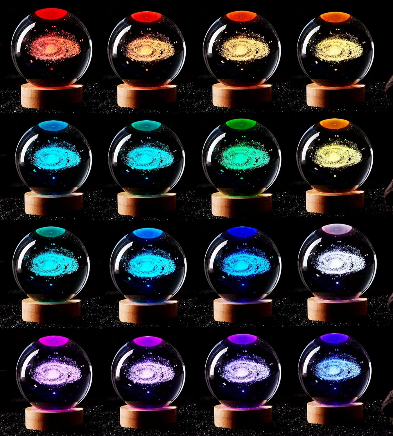 Lampada Galassia 3D rgb colorato con telecomando sfera di cristallo grande, con base e luce colorata a led USB, confezione regalo inclusa