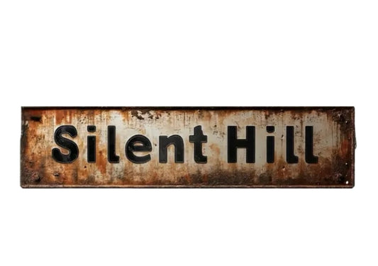 Targa Silent Hill rettangolare, effetto ruggine in metallo del film e gioco horror