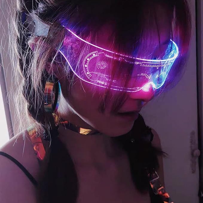 Occhiali cyber punk a led per feste e rave music, trasparenti, scegli il modello adatto a te