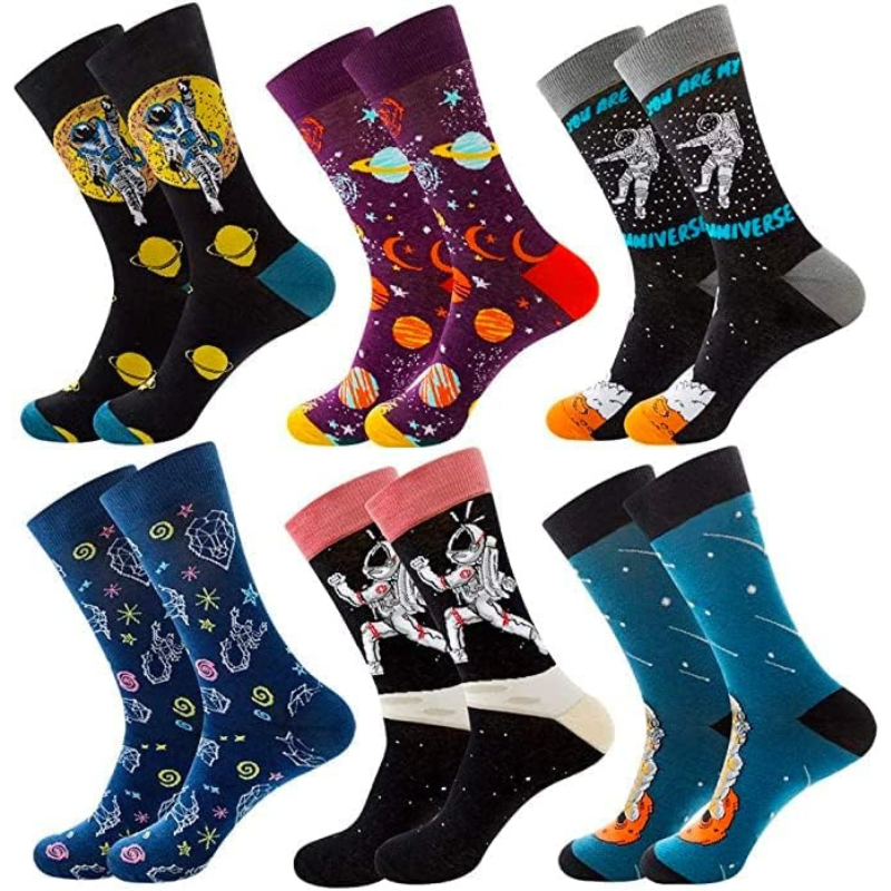 Socks dedicated to Space, with astronaut and the universe