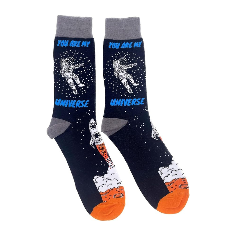 Socks dedicated to Space, with astronaut and the universe