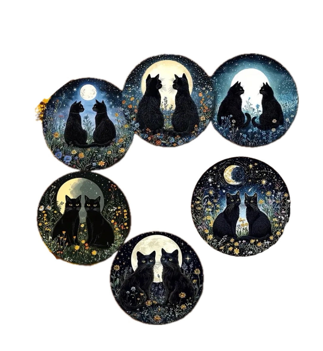Sottobicchieri Coppia di Gattini sotto la luna, 6 Pezzi, al chiaro di luna, romantici, per tรจ, poggia bustine, bevande, colazione, birra, bambini, idee regalo