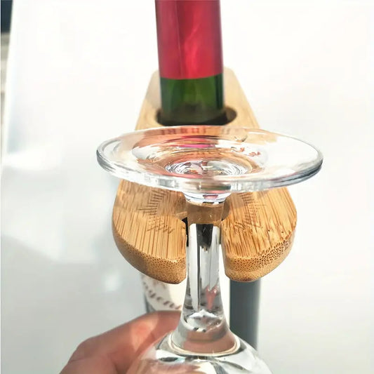 Porta Calice Vino per Due Realizzato in bambù, con Stampa su Legno