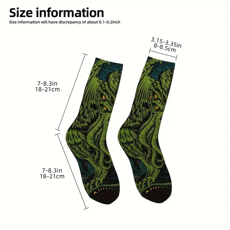 Calzini socks Cthulhu verde, personaggio immaginario Lovecraft, romanzo unisex