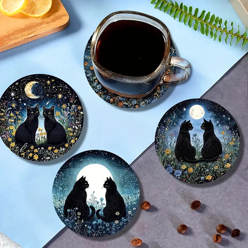 Sottobicchieri Coppia di Gattini sotto la luna, 6 Pezzi, al chiaro di luna, romantici, per tรจ, poggia bustine, bevande, colazione, birra, bambini, idee regalo