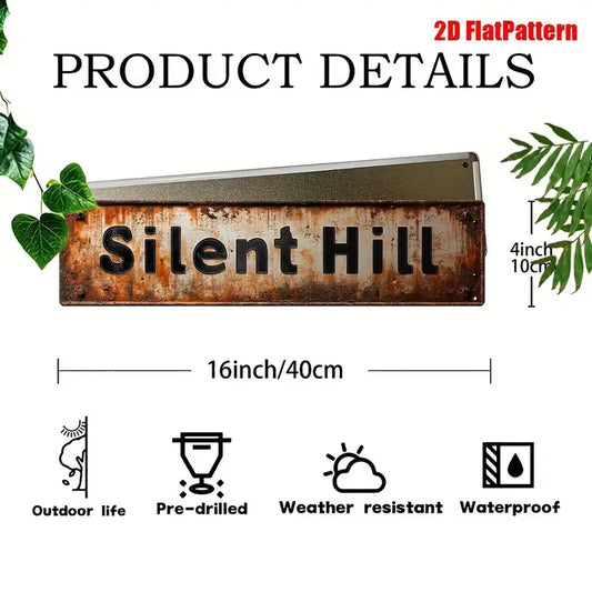 Targa Silent Hill rettangolare, effetto ruggine in metallo del film e gioco horror