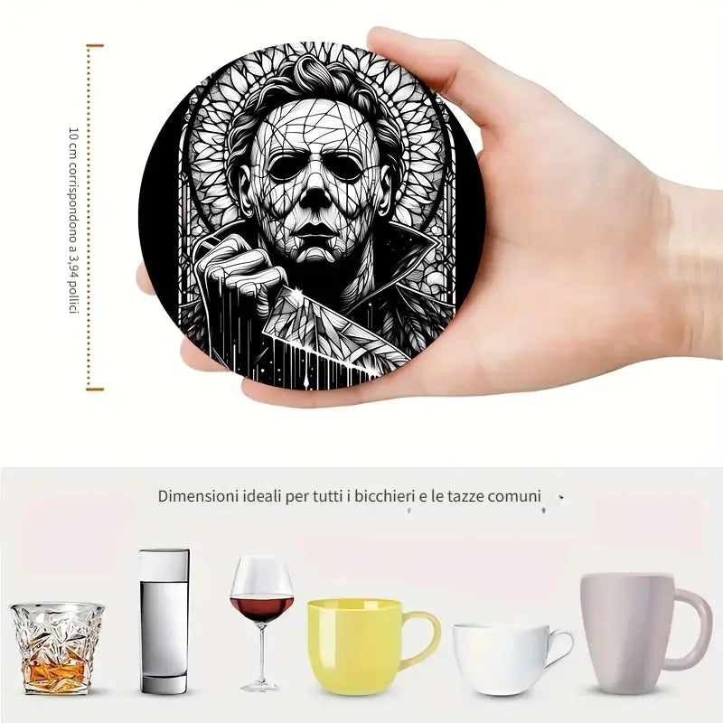 Sottobicchieri Horror set 6 Pezzi Movie Halloween, Freddy Krueger, Jason, Chucky La Bambola Assassina, Notte Horror, Jason, in bianco e nero, per tè, poggia bustine, bevande, colazione, birra, idee regalo