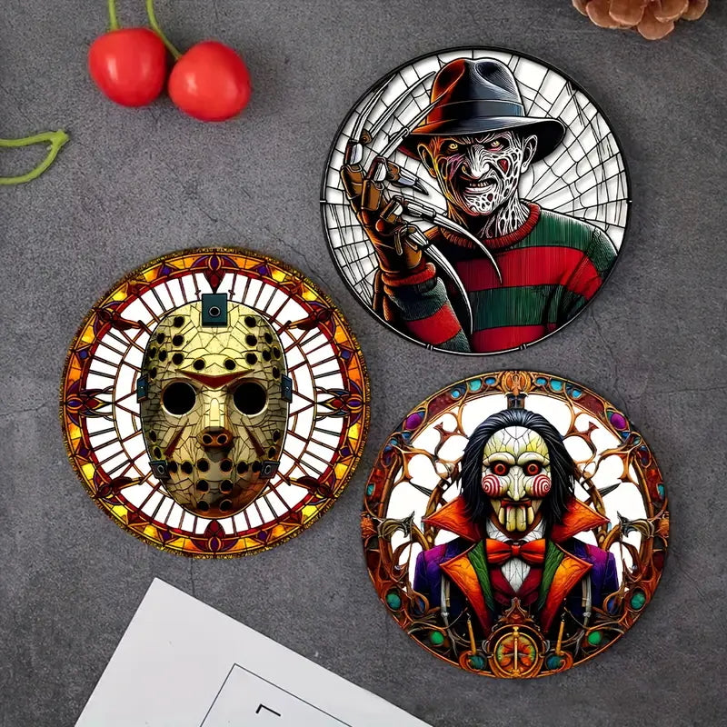 Sottobicchieri Colorati Horror set 8 Pezzi con personaggi Nightmare, Jason, Halloween, Frankenstein, Movie, per tè, poggia bustine, bevande, colazione, birra, idee regalo