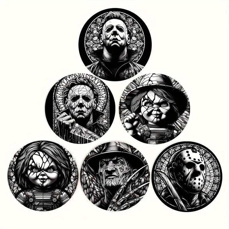 Sottobicchieri Horror set 6 Pezzi Movie Halloween, Freddy Krueger, Jason, Chucky La Bambola Assassina, Notte Horror, Jason, in bianco e nero, per tè, poggia bustine, bevande, colazione, birra, idee regalo