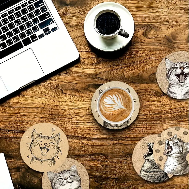 Sottobicchieri Gattini 6 Pezzi giocosi allegri per tè, poggia bustine, bevande, colazione, birra, bambini, idee regalo