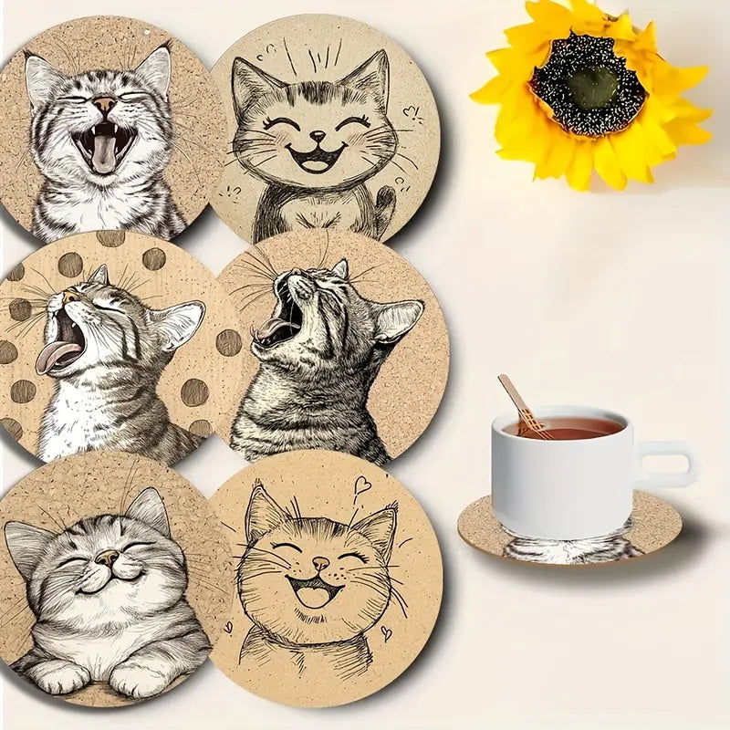 Sottobicchieri Gattini 6 Pezzi giocosi allegri per tè, poggia bustine, bevande, colazione, birra, bambini, idee regalo
