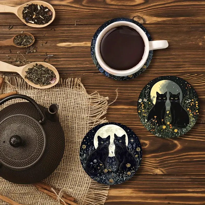 Sottobicchieri Coppia di Gattini sotto la luna, 6 Pezzi, al chiaro di luna, romantici, per tรจ, poggia bustine, bevande, colazione, birra, bambini, idee regalo