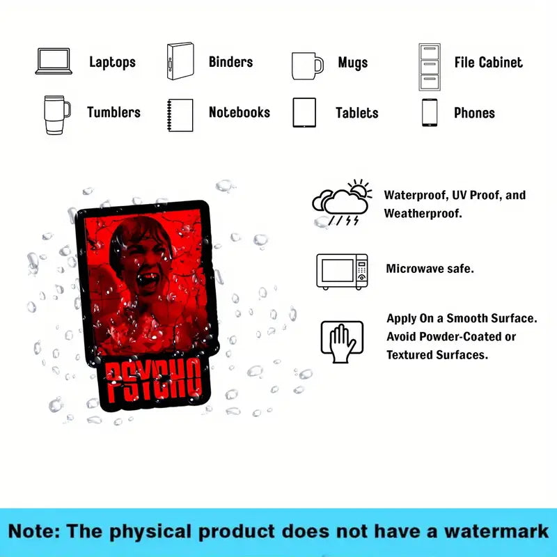 Adesivo Sticker Psycho di Alfred Hitchcock, anni 60, horror film cult movie per auto, cover cellulare