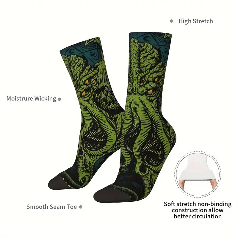 Calzini socks Cthulhu verde, personaggio immaginario Lovecraft, romanzo unisex