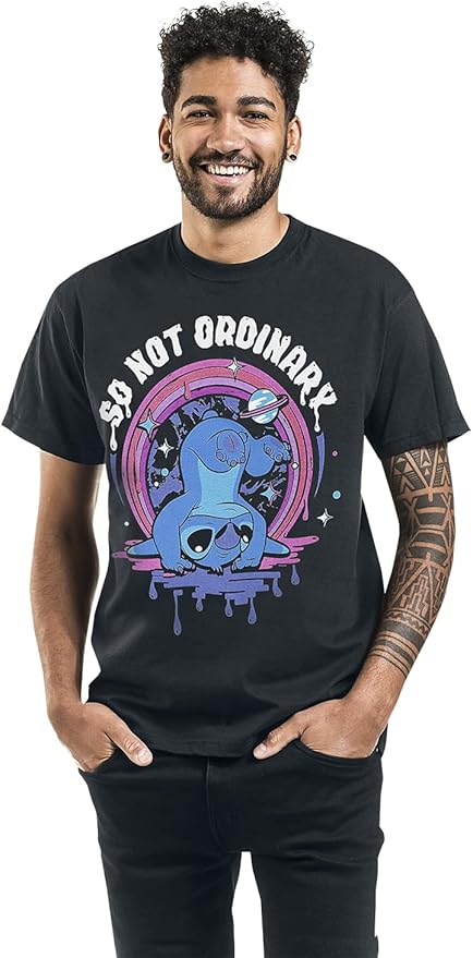 T-Shirt Stitch di Lilo & Stitch con frase "So Not Ordinary" Unisex, colore Nero Regular