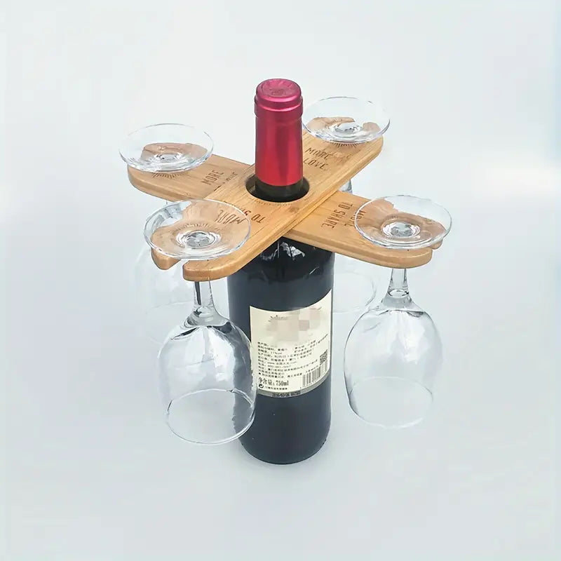 Porta Calice Vino per Due Realizzato in bambù, con Stampa su Legno