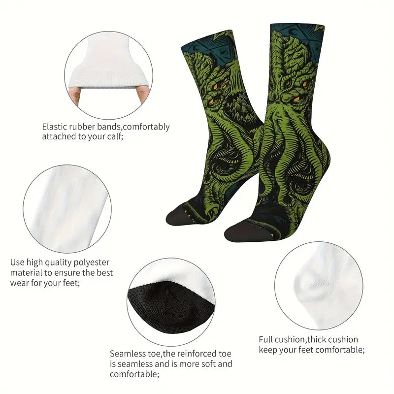 Calzini socks Cthulhu verde, personaggio immaginario Lovecraft, romanzo unisex