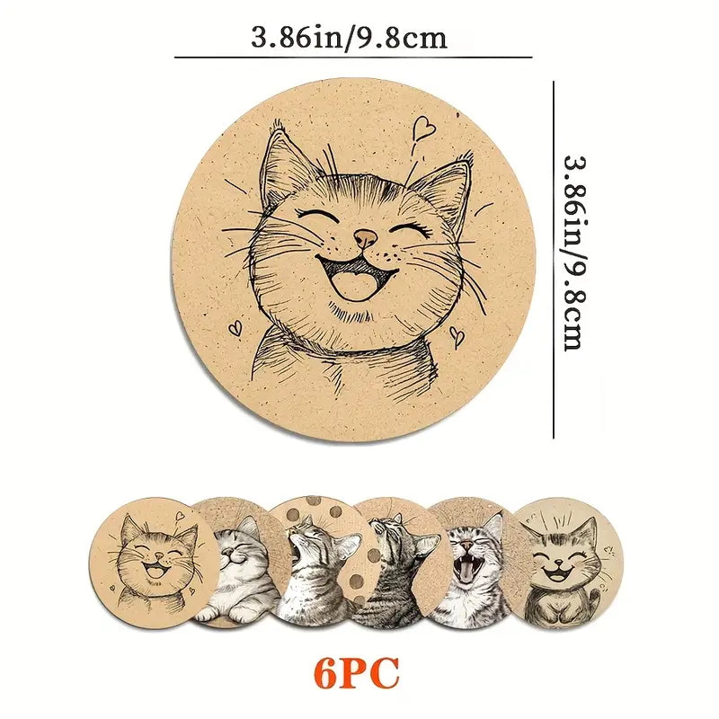 Sottobicchieri Gattini 6 Pezzi giocosi allegri per tè, poggia bustine, bevande, colazione, birra, bambini, idee regalo