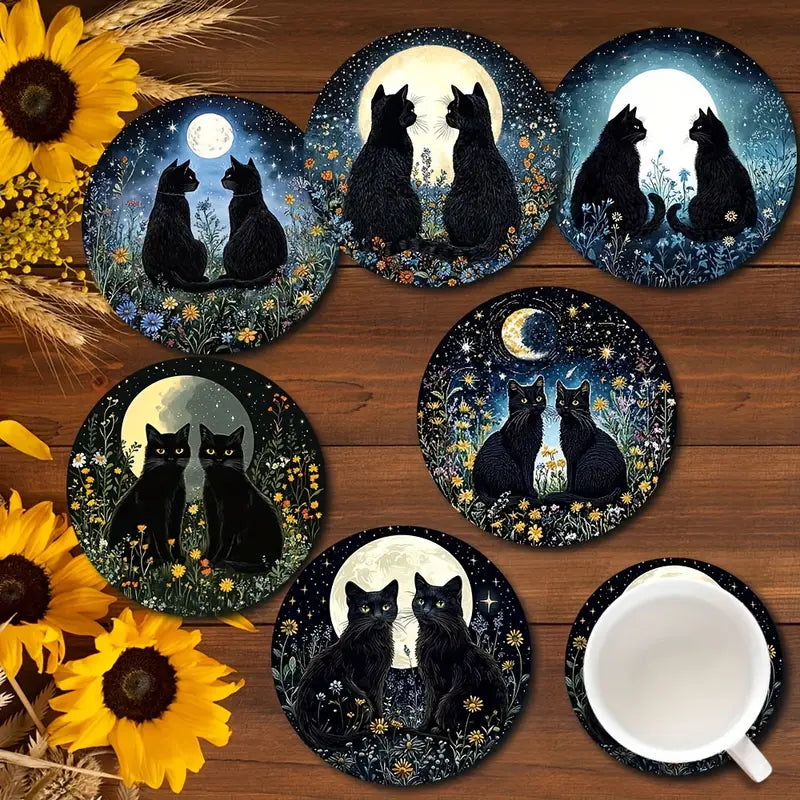 Sottobicchieri Coppia di Gattini sotto la luna, 6 Pezzi, al chiaro di luna, romantici, per tรจ, poggia bustine, bevande, colazione, birra, bambini, idee regalo