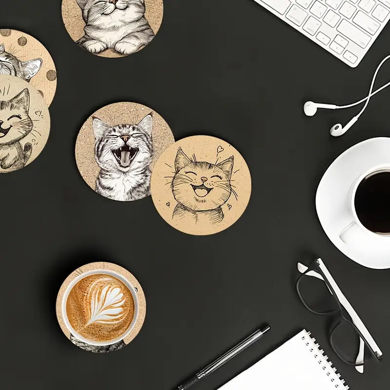 Sottobicchieri Gattini 6 Pezzi giocosi allegri per tè, poggia bustine, bevande, colazione, birra, bambini, idee regalo