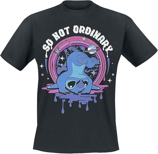 T-Shirt Stitch di Lilo & Stitch con frase "So Not Ordinary" Unisex, colore Nero Regular