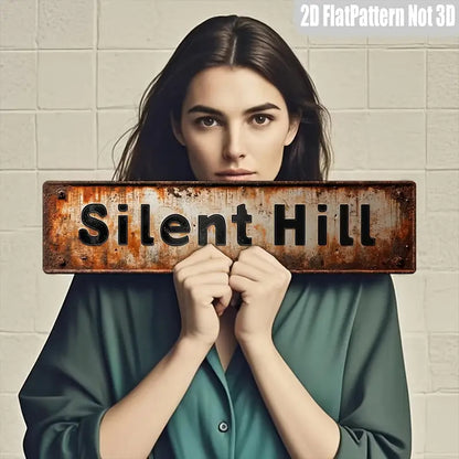 Targa Silent Hill rettangolare, effetto ruggine in metallo del film e gioco horror