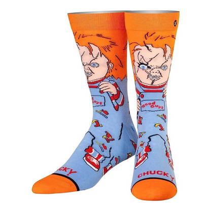 Chucky socks from the movie "Killer's Doll", with the phrase "Good Guys", unisex horror movie