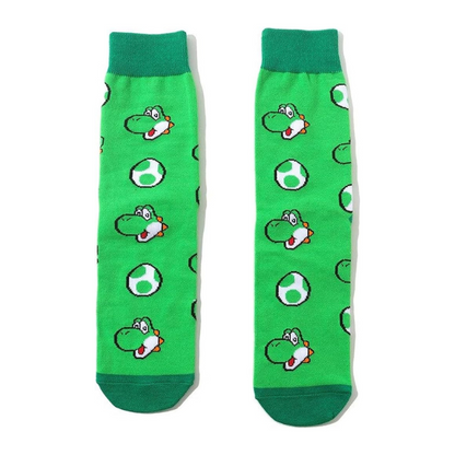 Turtle Yoshi socks from the Nintendo video game "Super Mario Bros", unisex