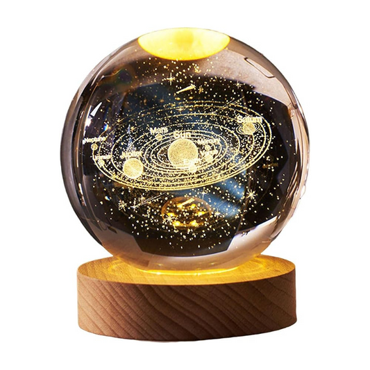 Lampada Sistema Solare 3D sfera di cristallo grande, con base e luce a led USB, confezione regalo inclusa