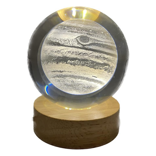 Lampada Giove Jupiter 3D sfera di cristallo grande, con base e luce a led USB, confezione regalo inclusa