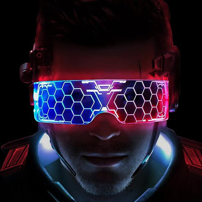 Occhiali cyber punk a led per feste e rave music, trasparenti, scegli il modello adatto a te