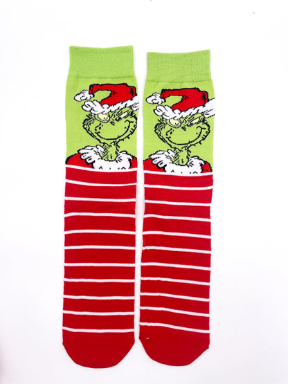 Calzini il Grinch a strisce versione Babbo Natale, cartone animato film unisex