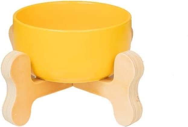 Ceramic dog bowl, wooden bone base, various colors