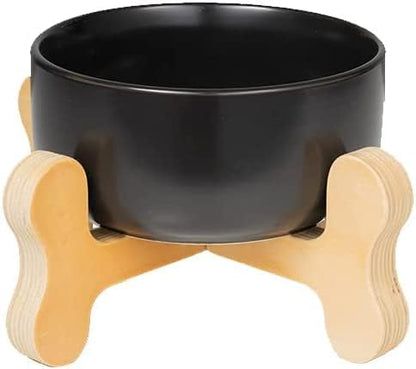 Ceramic dog bowl, wooden bone base, various colors