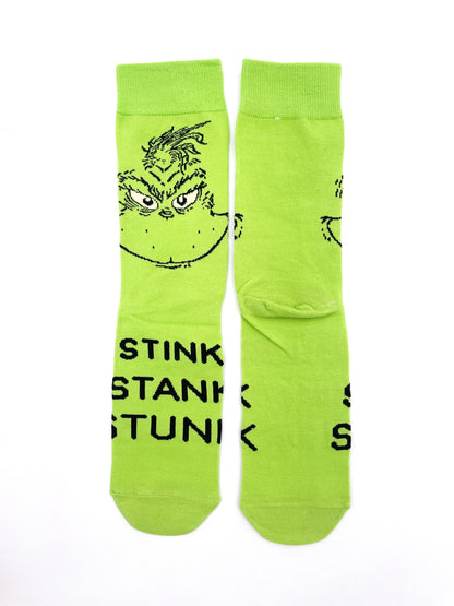 Calzini il Grinch con scritta Stink Stank Stunk, colore verde, cartone animato